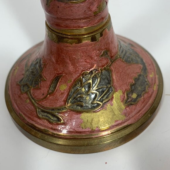 VTG Solid Brass Candle Holders & Decorative Bowl Set Floral Made In India FLAW - Picture 6 of 9